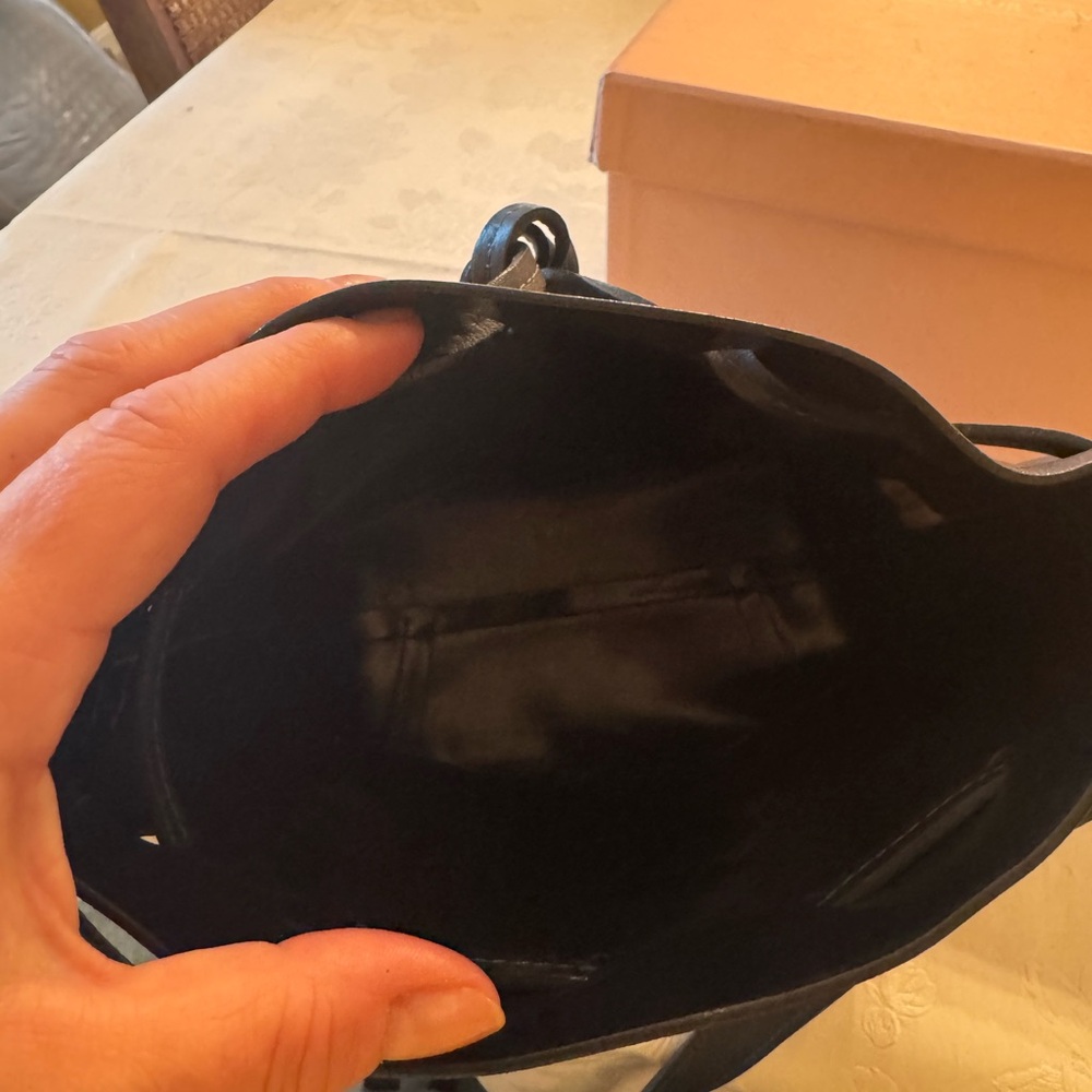 Mansur Gavriel Navy Leather Mini Bucket Bag - Picture 3 of 12